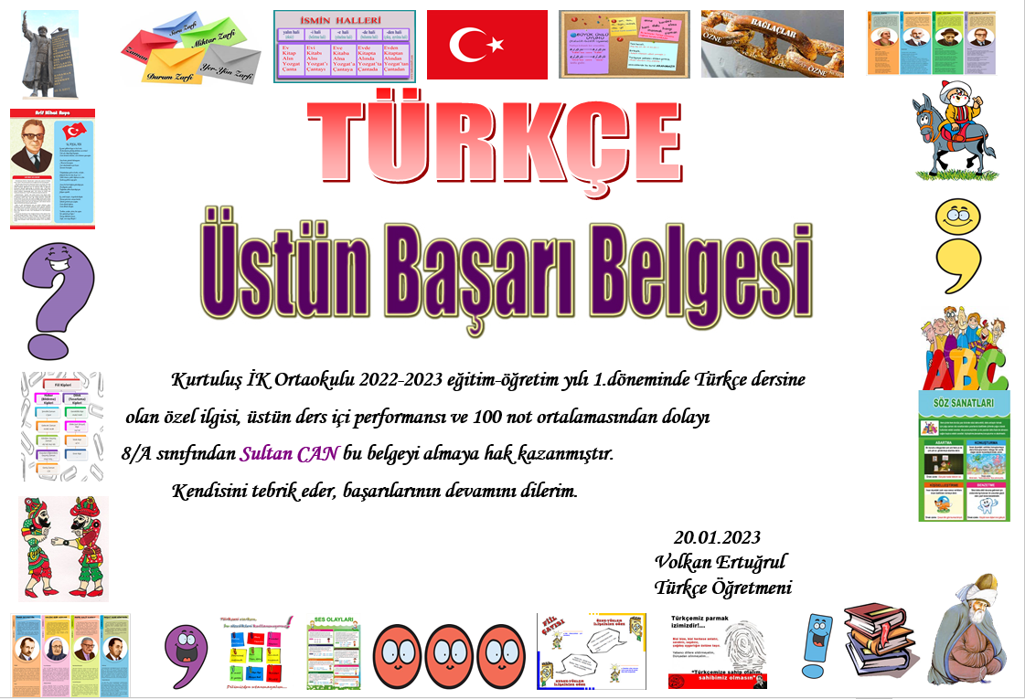 Türkçe Üstün Başarı Belgesi