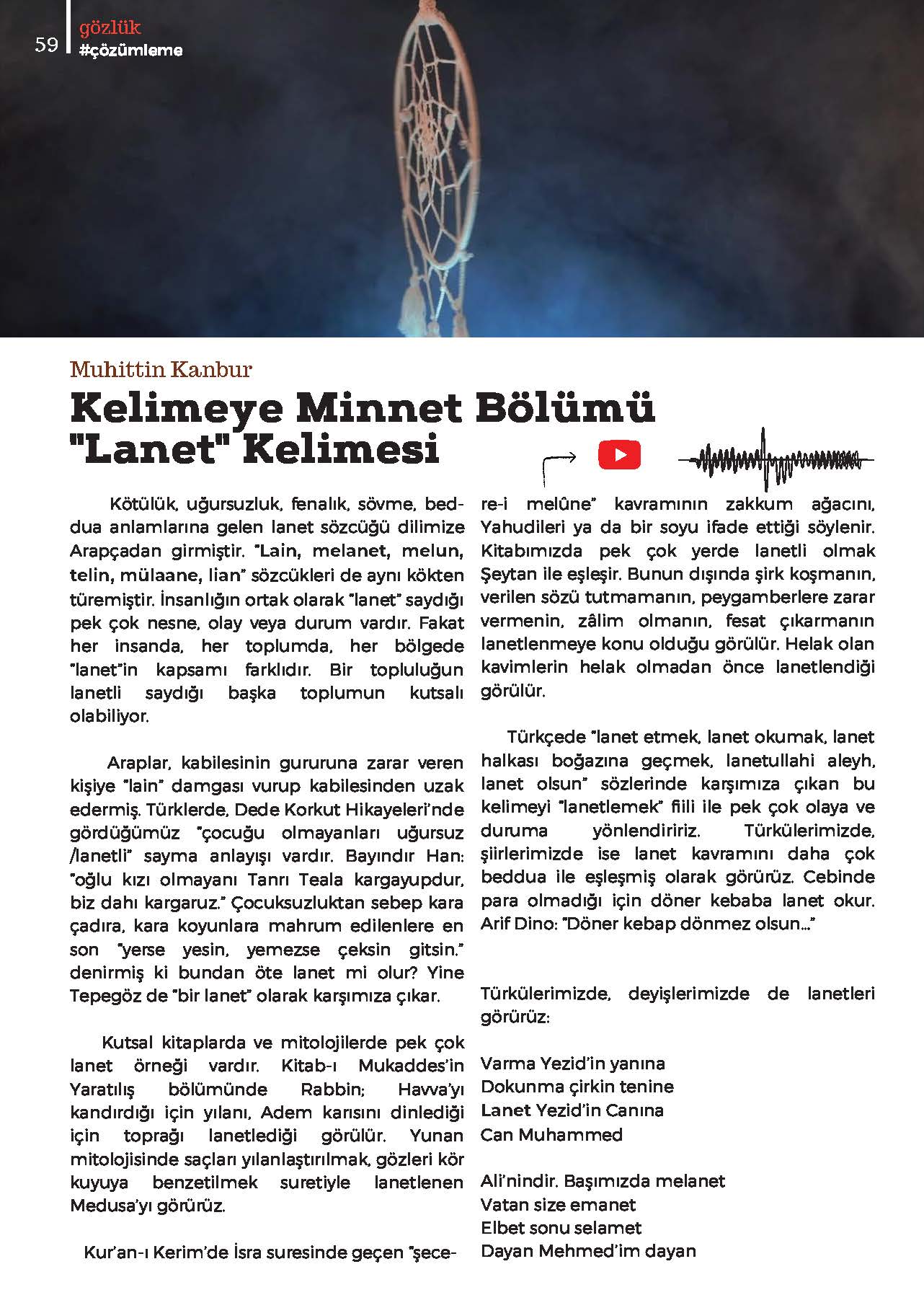“Lanet” Kelimesi- Kelimeye Minnet Bölümü- Muhittin Kanbur